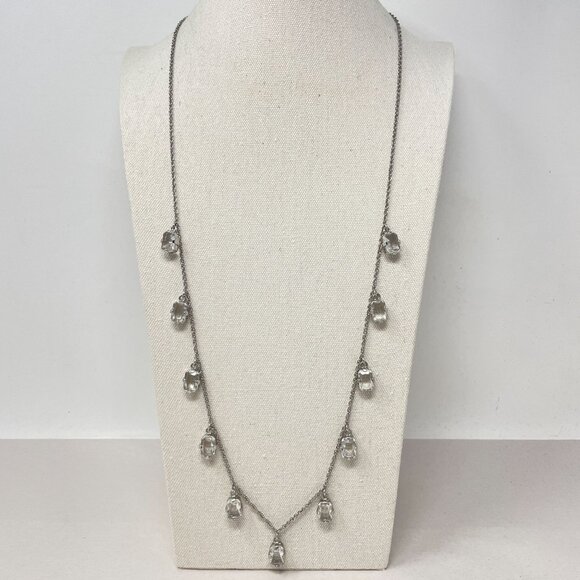 Ann Taylor Crystal Drop Necklace Silver-Tone Long‎ Classic Elegant Dressy - Picture 1 of 11